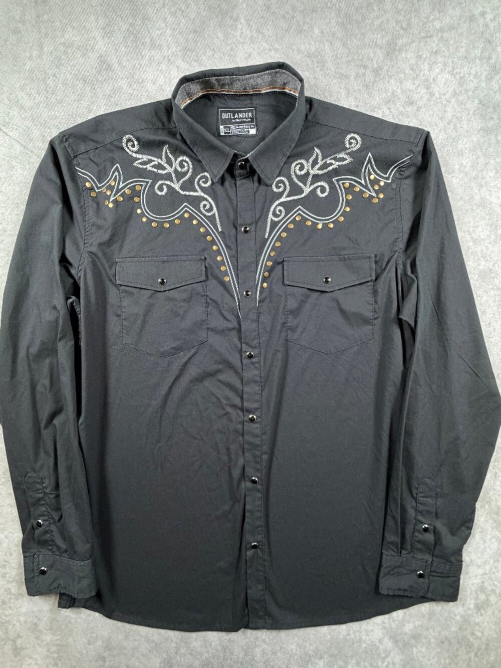 Outlander Craft Flow Mens XL Black Embroidered Western Snap Shirt